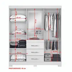 Guarda Roupa 4 Portas 3 Gavetas 1.61M NT5015 Capelinha Freijó/Off White C/Esp A187XL161XP44 Notável