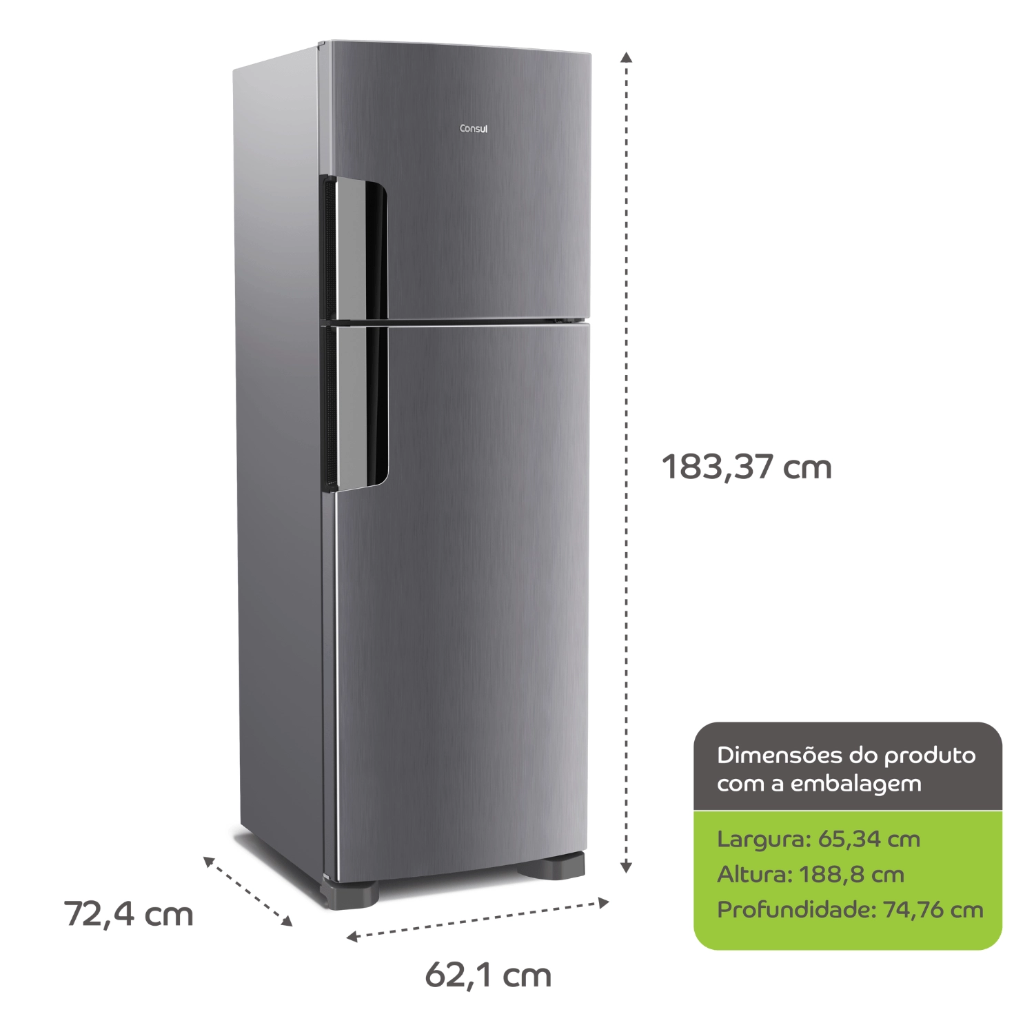 Geladeira Consul Frost Free Duplex 386 litros com Altura Flex cor  Inox  CRM44AK 220V