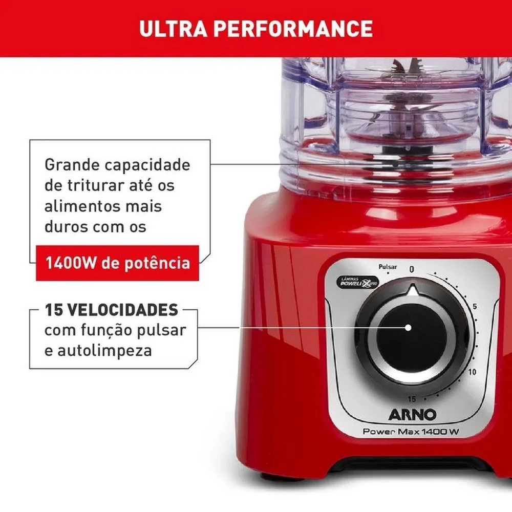 Liquidificador Arno LN63 LN5575B2 Power Max 15 Velocidades 1400W Vermelho 220V