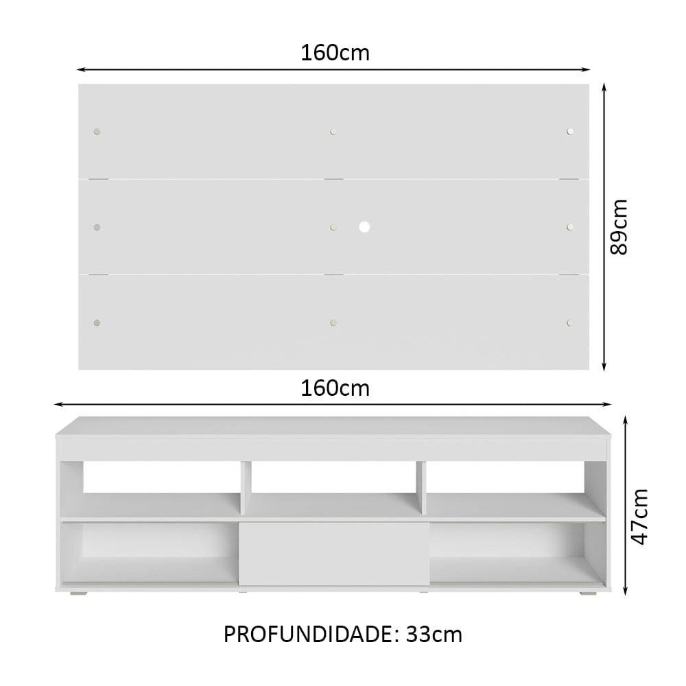 Rack com Painel para TV até 65 Polegadas Branco Orlando Madesa Cor:Branco