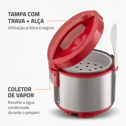 Panela Elétrica Mondial Pratic 6I PE-45-6X PANELA ELÉTRICA DE ARROZ-220V-VERMELHO/INOX