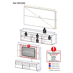 Rack com Painel p/ TV até 65" Flórida Multimóveis Preto