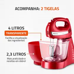 Batedeira Premium Bella Massa Inox Mondial B-29 NP BATEDEIRA-220V-VERMELHO/INOX