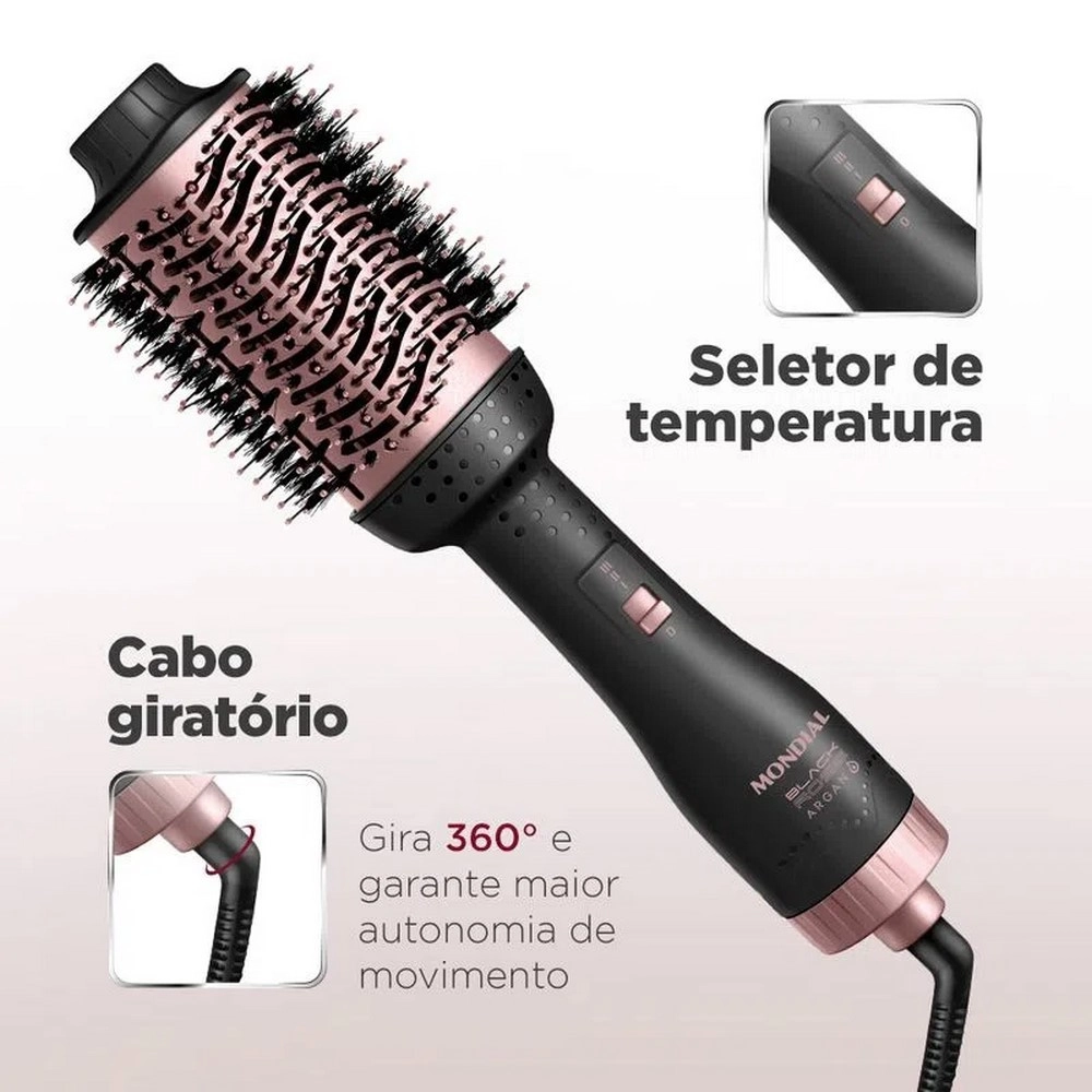 Escova Secadora Mondial ES-14 1200W 3 Velocidades Black Rose Argan 220V