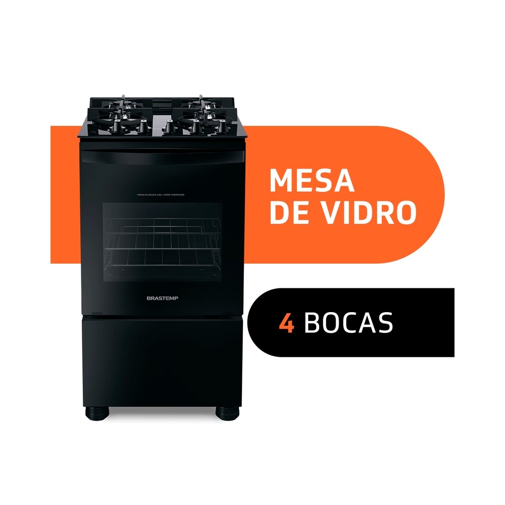 Fogão 4 Bocas Brastemp  BFO4VAE Preto Bivolt