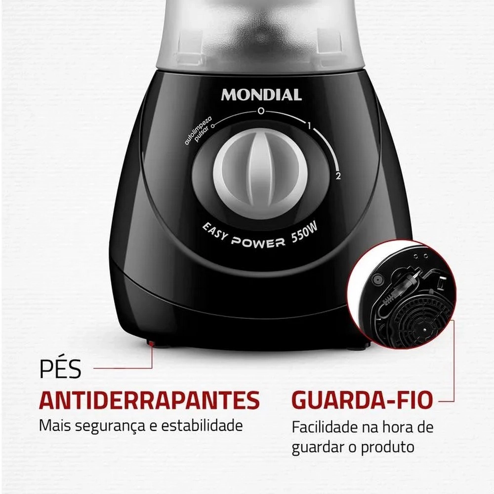 Liquidificador Mondial Easy Power L-550 BI 550W 2 Velocidades e Pulsar Copo 2.2L Preto 220V