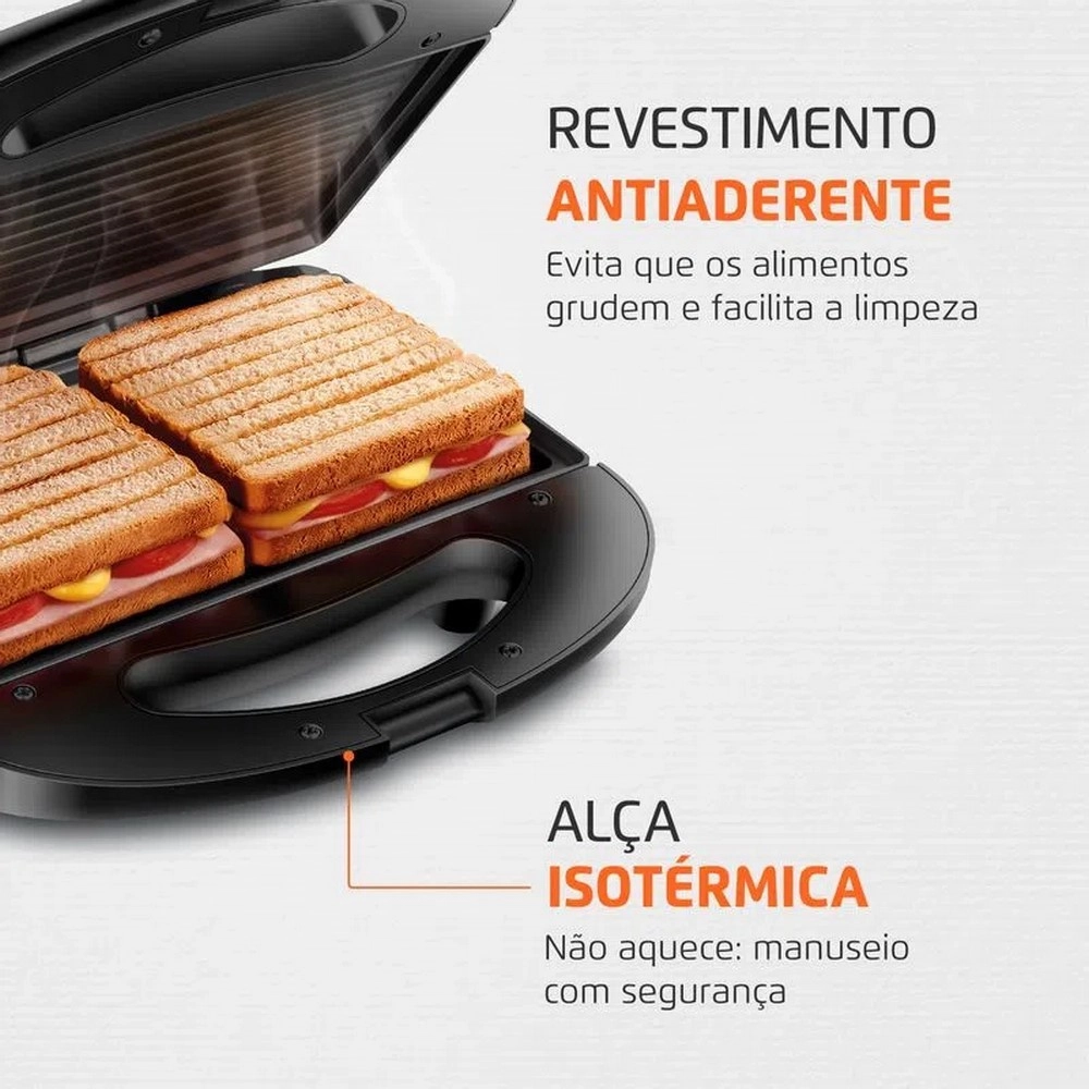 Sanduicheira Mondial Pratic Grill SN-01 Antiaderente 750W Preta 220V