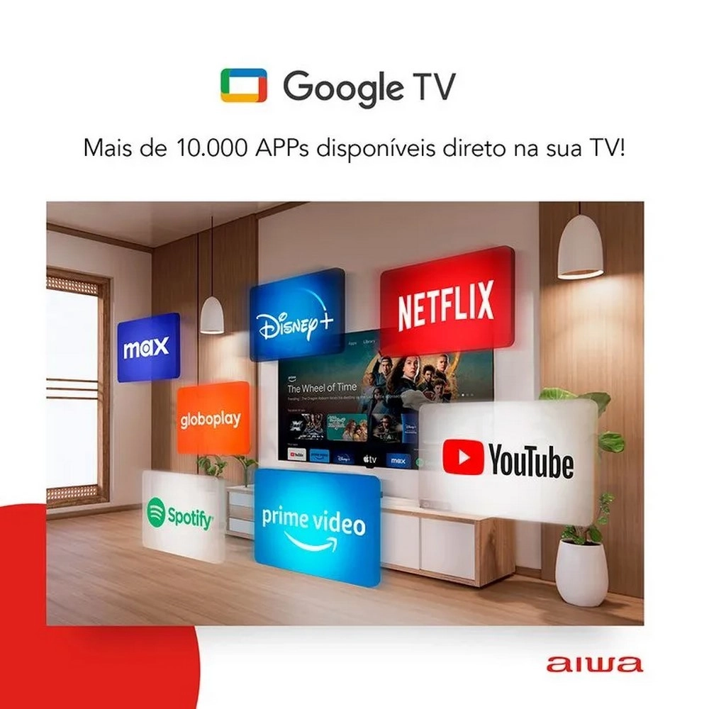 TV LED Smart 75" Aiwa 4K Ultra HD AWSTV75BL01G Google TV Borda Ultrafina 4 HDMI Preto Bivolt