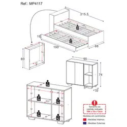 Conjunto Quarto Bicama com Baú e Balcão 2 Portas Multimóveis MP4117 Branco