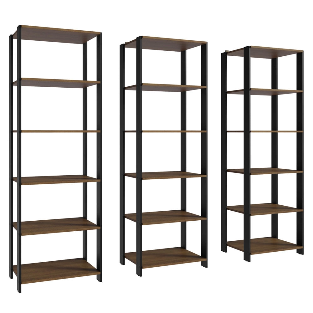 Estante Armário Multiuso para Livros 177cm Rustic/Preto Madesa Cor:Rustic/Preto