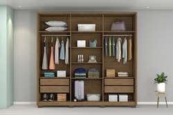 Guarda Roupa 6 Portas 4 Gav 2.30M Reino Cinamomo/Off MDF 12/15MM C/Pe C/Espelho A230XL240XP55 Josan