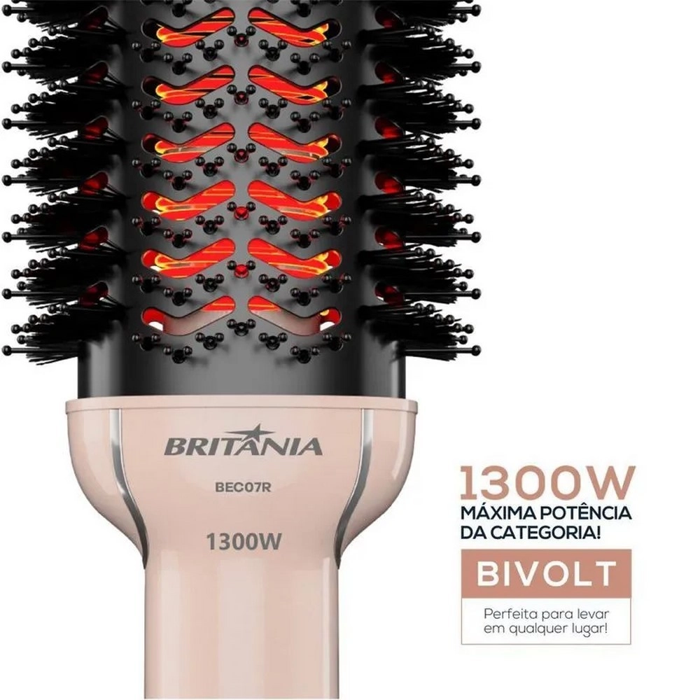 Escova Secadora Britânia BEC07R Soft 1300W 2 velocidades 3 temperaturas Rosa Bivolt