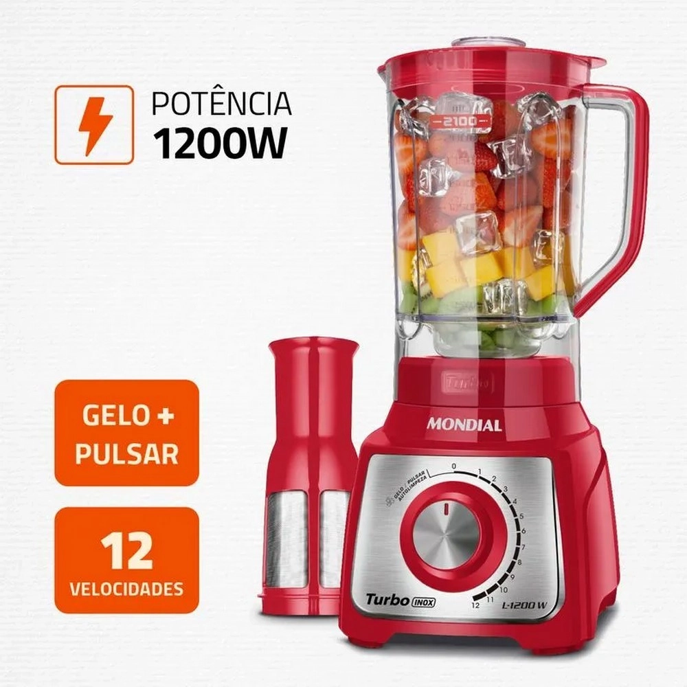 Liquidificador Mondial Turbo Red L-1200 RI 1200W 12 Velocidades Vermelho/Inox 220V