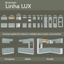 Cozinha Compacta Madesa Lux com Armário e Balcão 5 Portas 3 Gavetas Branco/Cinza Cor:Branco/Cinza