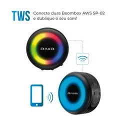 Caixa de Som Speaker AIWA SP-02 10W BT 16H IP65 RGB USB TWS MINI SPEAKER AWS-SP-02 BIV.