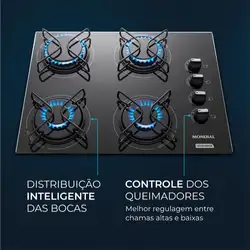 Cooktop a Gás 4 Bocas Mondial CTG-01 COOKTOP A GÁS-BIV-PRETO/INOX