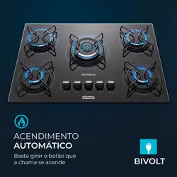 Cooktop a Gás 5 Bocas Tripla Chama Mondial CTG-03 COOKTOP A GÁS-BIV-PRETO/PRATA