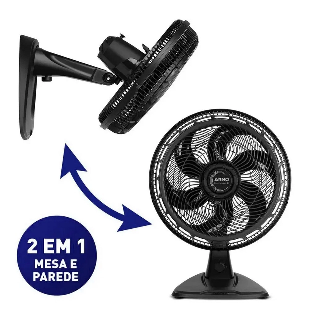 Ventilador de Mesa e Parede Arno 40CM VE60 X-Treme 6 Pas 140W 2 em 1 Preto 220V