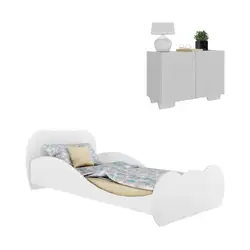 Cama Solteiro 100% MDF com Colchão Incluso e Mesa de Cabeceira 2 Portas Multimóveis MP4189 Branca