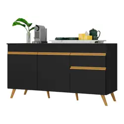 Balcão Cozinha Gabinete Pia 150 cm 3 Portas 1 Gaveta Veneza Multimóveis MP3740 Preto