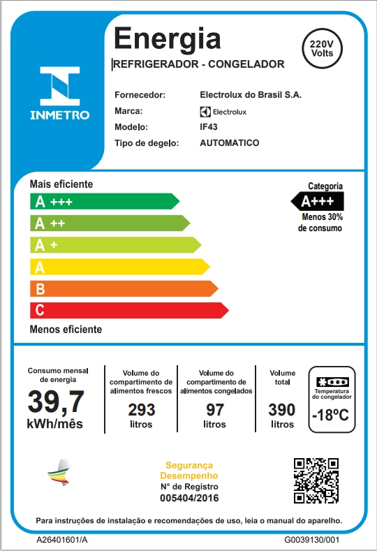 Geladeira Electrolux Frost Free Duplex Efficient com AutoSense Branca 390L (IF43) 220V