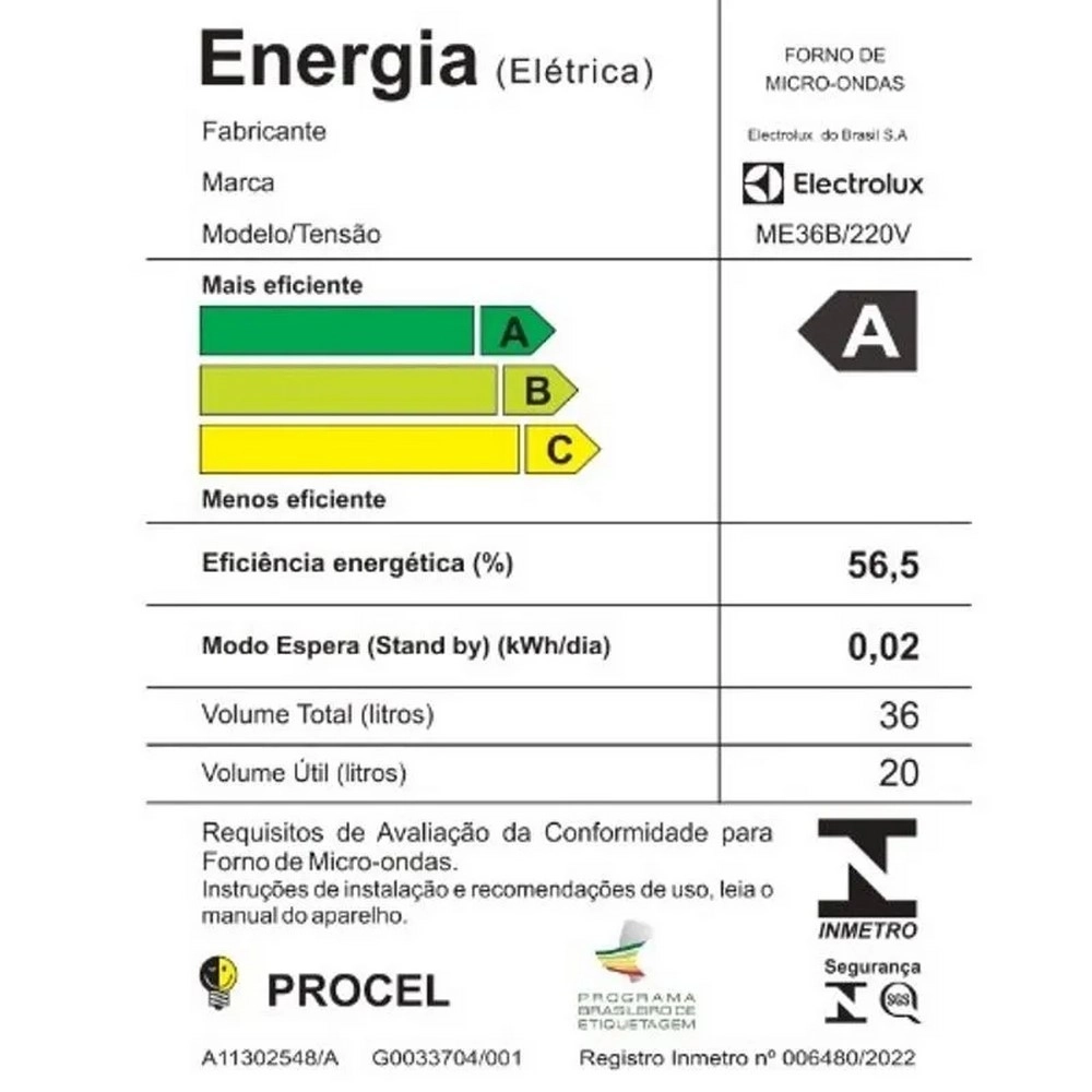 Micro-ondas Electrolux Efficient ME36B 36L Branco 220V