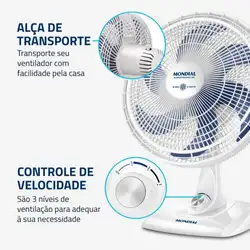 Ventilador de Mesa Mondial 40CM Super Power VSP-40-W 6 Pás Branco/Azul 220V