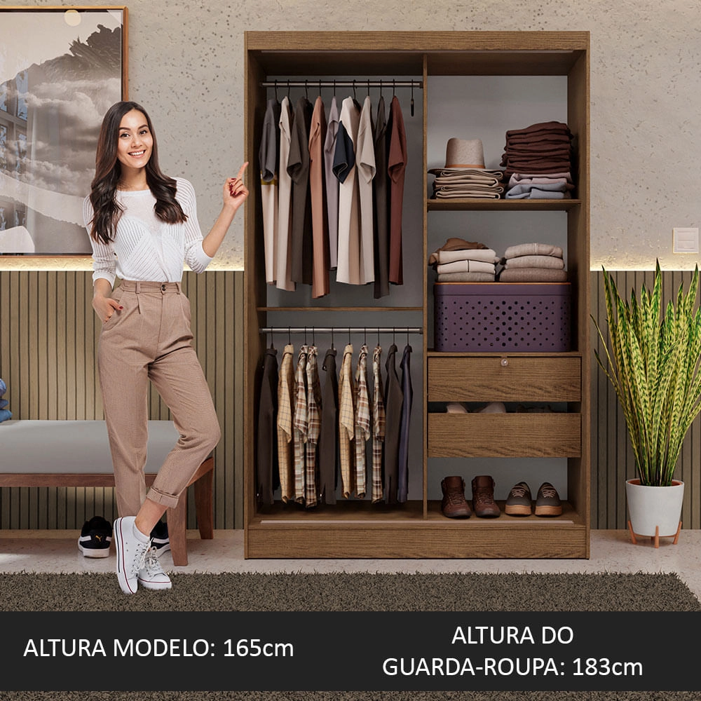 Guarda-Roupa 2 Portas de Correr com Espelho Rustic Max Madesa Cor:Rustic