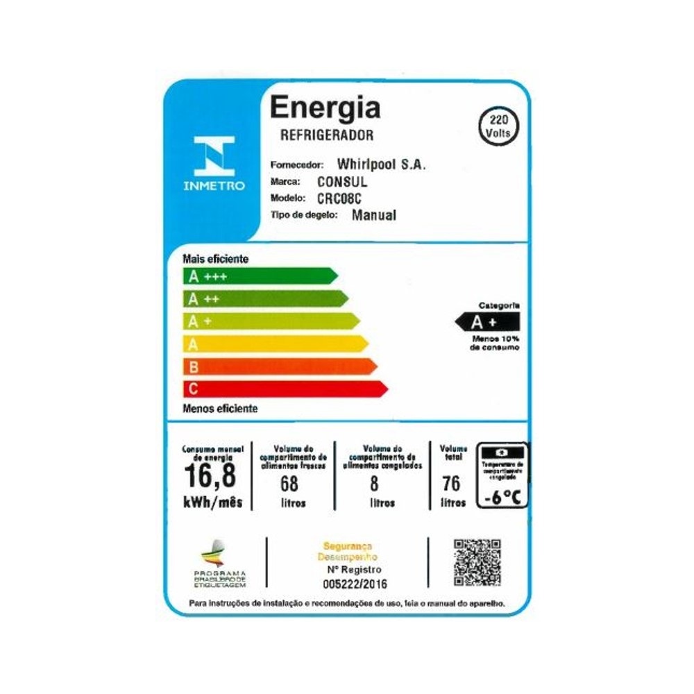 Frigobar Consul CRC08CBBNA 76L Branco 220V