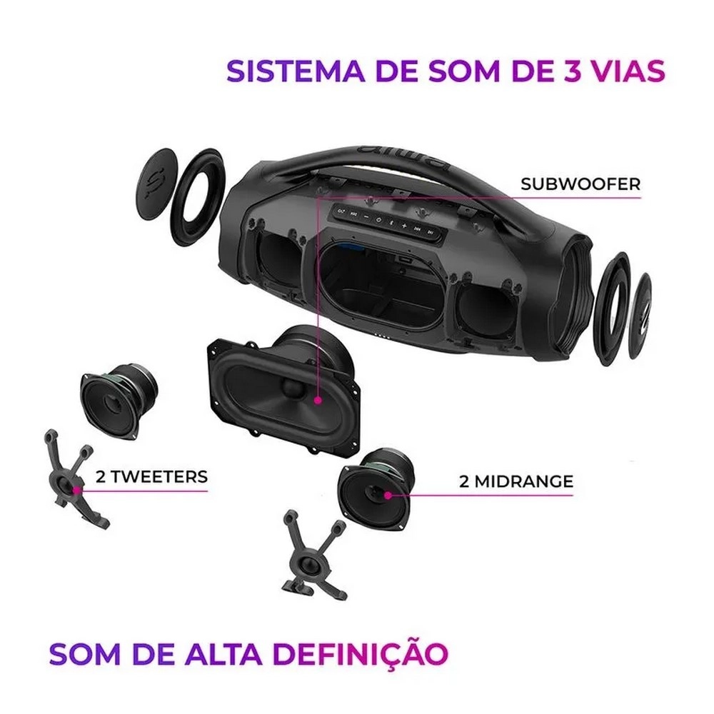 Caixa de Som Portátil Bluetooth AIWA BOOMBOX AWS-BBS-01B 200W com IP66 Preto Bivolt