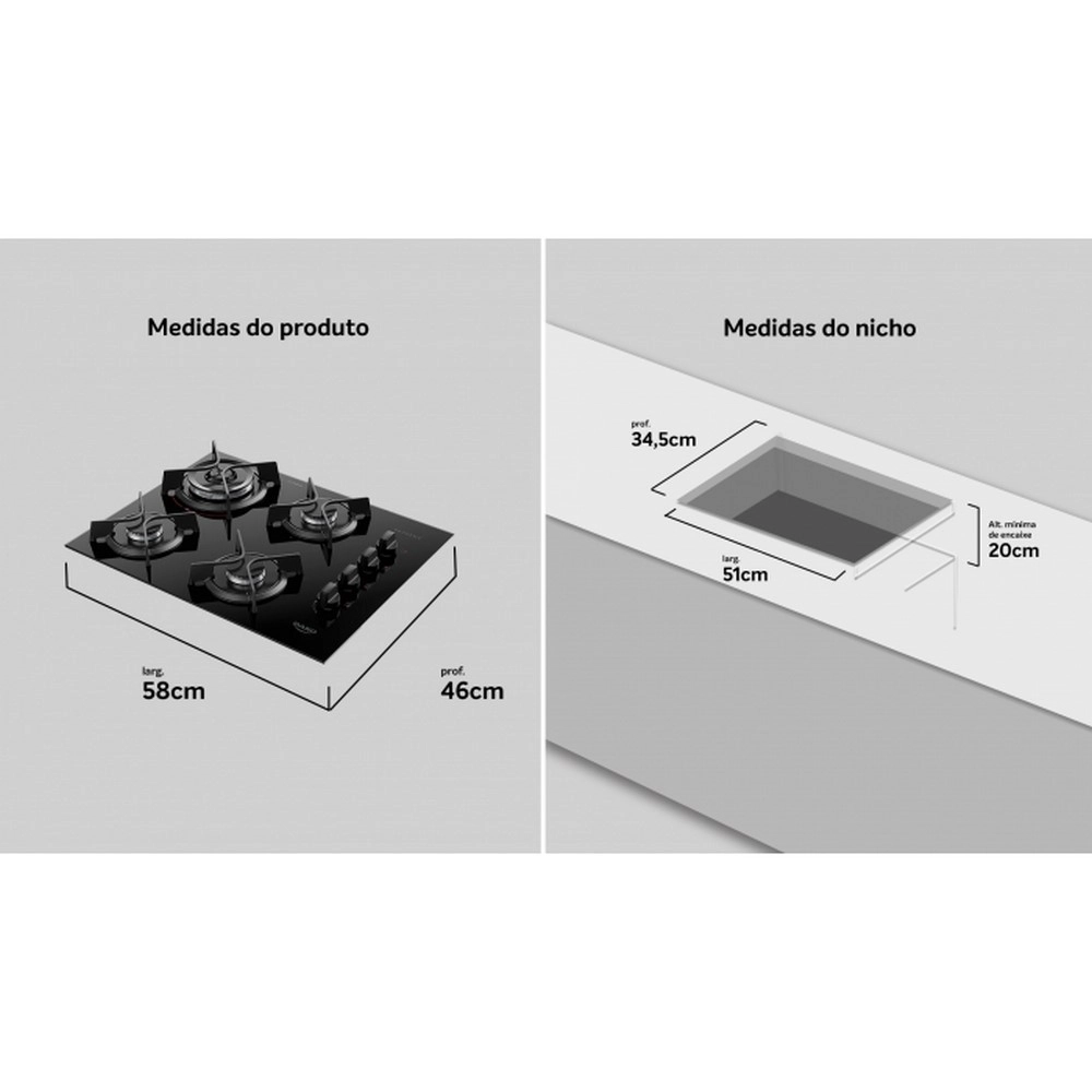 Cooktop 4 Bocas Dako Supreme Com Mesa de Vidro Preto Bivolt