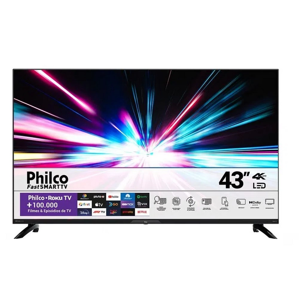 TV LED Smart 43" Philco PTV43G7ER2CPBL UHD 4K Processador Quad Core 4 HDMI 2 USB Bivolt