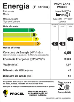 Ventilador de Parede Tufão 50Cm Loren Sid Preto Bivolt