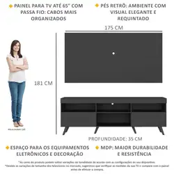 Rack c/ Painel TV 65" Retrô Holanda Multimóveis BR3133 Preto