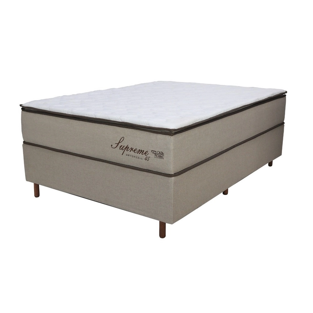 Conjunto Cama Box Casal Espuma Supreme D45 C/EPS Bege 138X188X72 150KG Caza Nobre