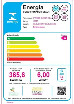 Ar condicionado Split Hi Wall Inverter Midea Xtreme Save Connect 9.000 Btus Frio 220v R-32