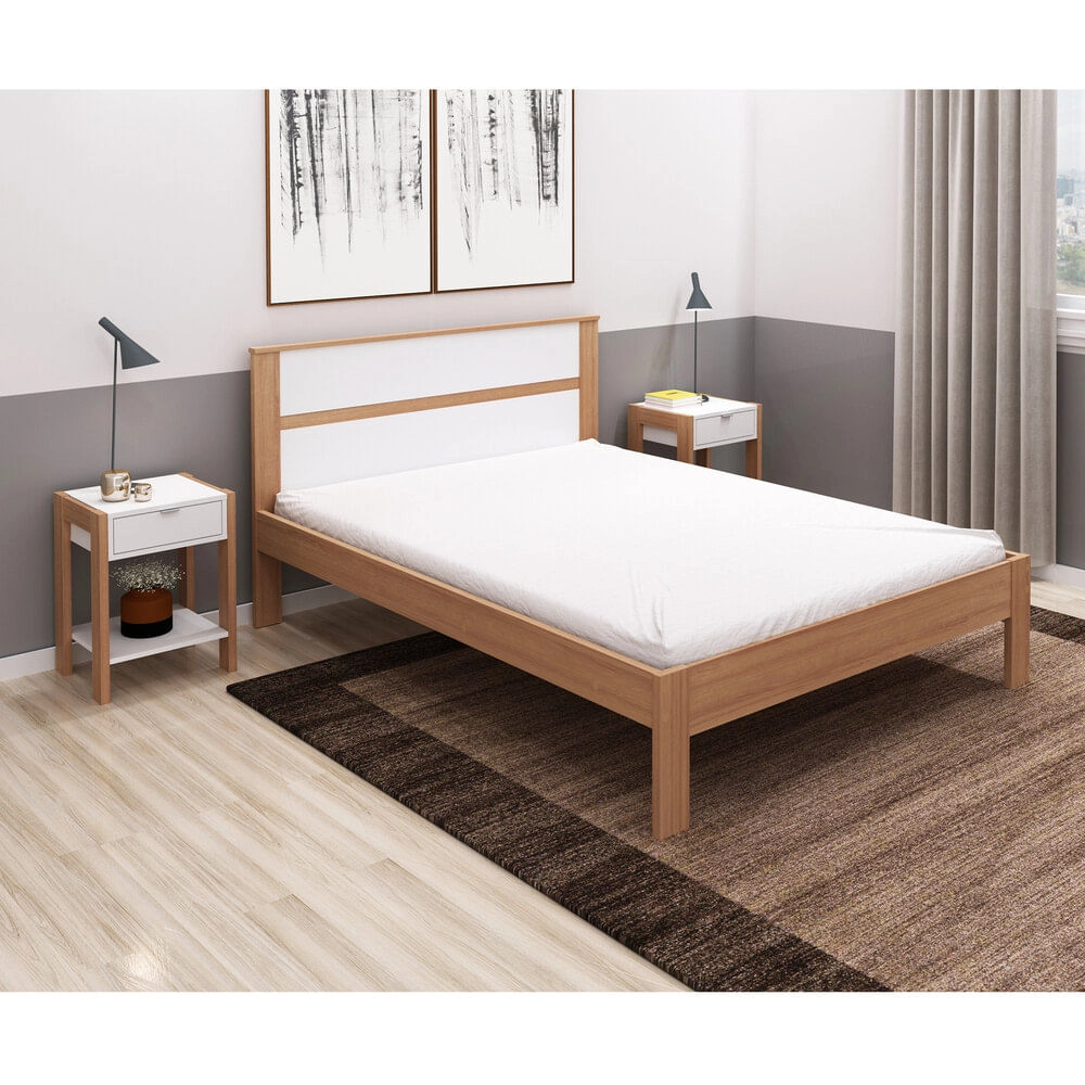 Cama de Casal para Colchão 138 x 188 cm Multimóveis CR35009 Amendoa/Branca