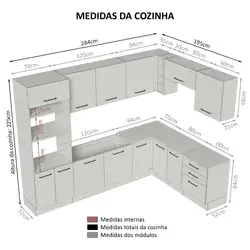Armário de Cozinha Completa de Canto 479cm Branco/Crema Agata Madesa 01 Cor:Branco/Crema