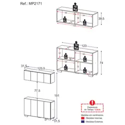 Kit Armário de Cozinha Aéreo e Balcão 4 Portas Multimóveis MP2171 Rustic/Preto