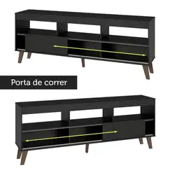 Rack com Painel para TV até 65 Polegadas com Pés Preto Texas Madesa Cor:Preto