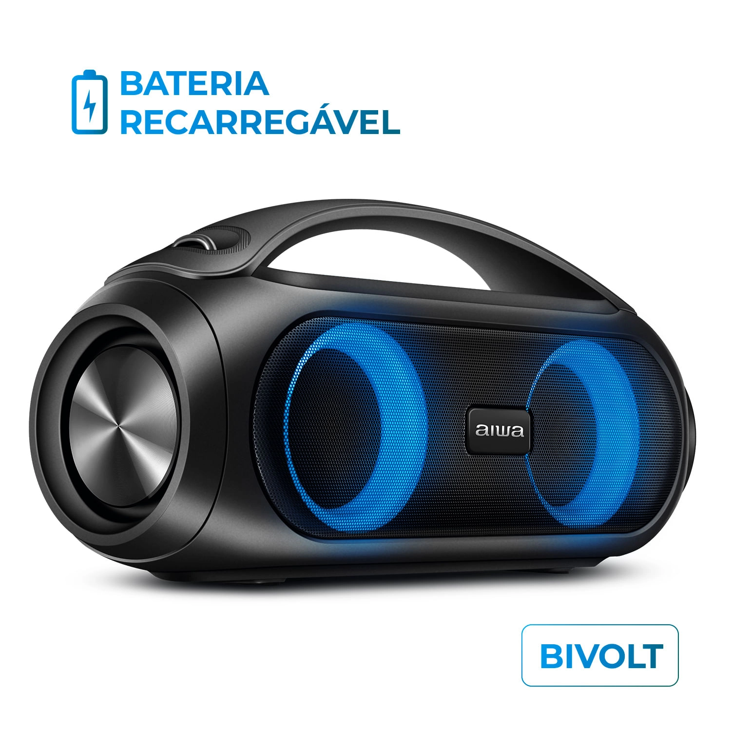 Caixa de Som Boombox AIWA AWS-BBS-02 50W BT 4H IPX5 RGB USB BOOMBOX AWS-BBS-02 BIVOLT