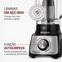 Liquidificador Mondial L-1100-BI 12 Velocidades 1.100W Preto/Inox 220V