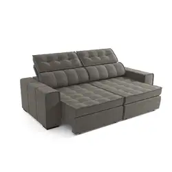 Sofá 3 Lugares 2.32M Retratil/Reclinável Greta Deluxe Tec Veludo A035 Chumbo Kappesberg