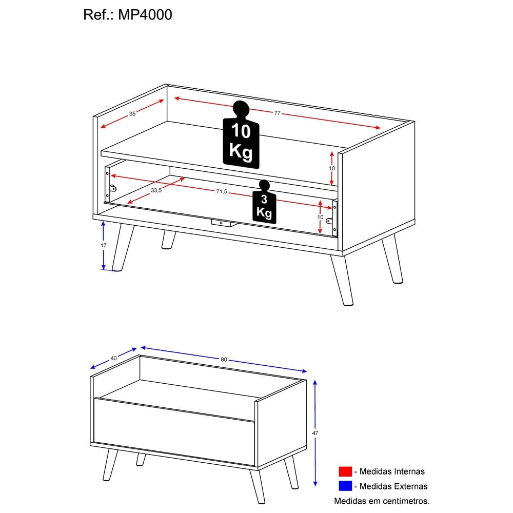 Mesa de Cabeceira 80 cm com Pés Retrô Multimóveis Branca