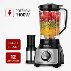 Liquidificador Mondial L-1100-BI 12 Velocidades 1.100W Preto/Inox 220V