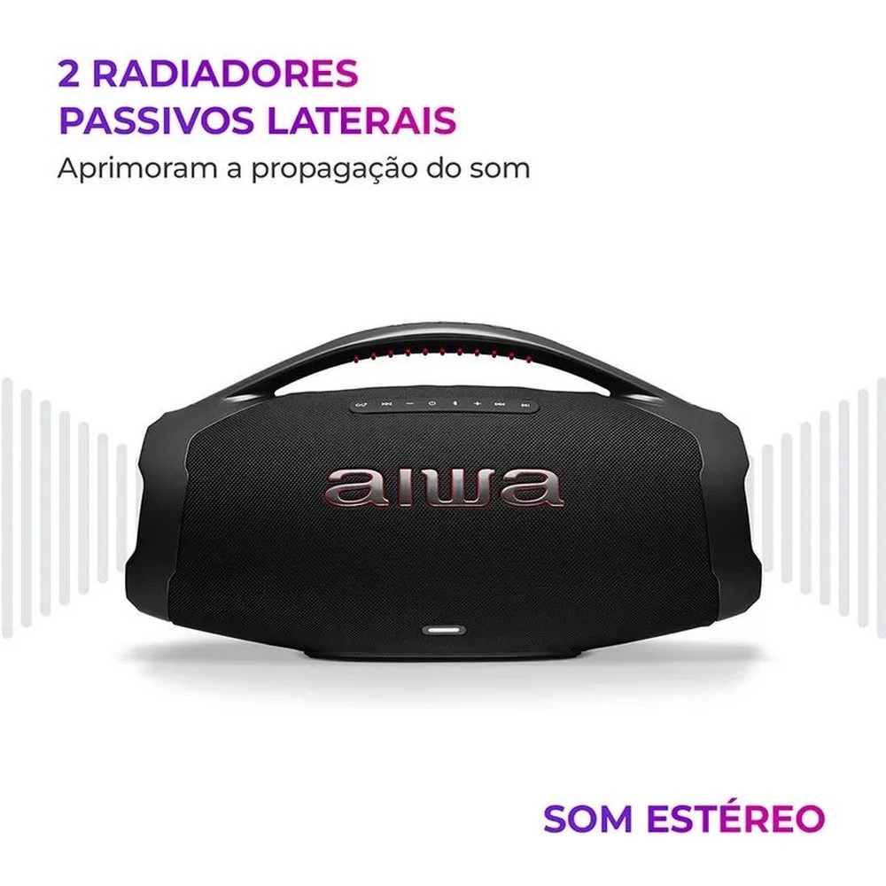 Caixa de Som Portátil Bluetooth AIWA BOOMBOX AWS-BBS-01B 200W com IP66 Preto Bivolt