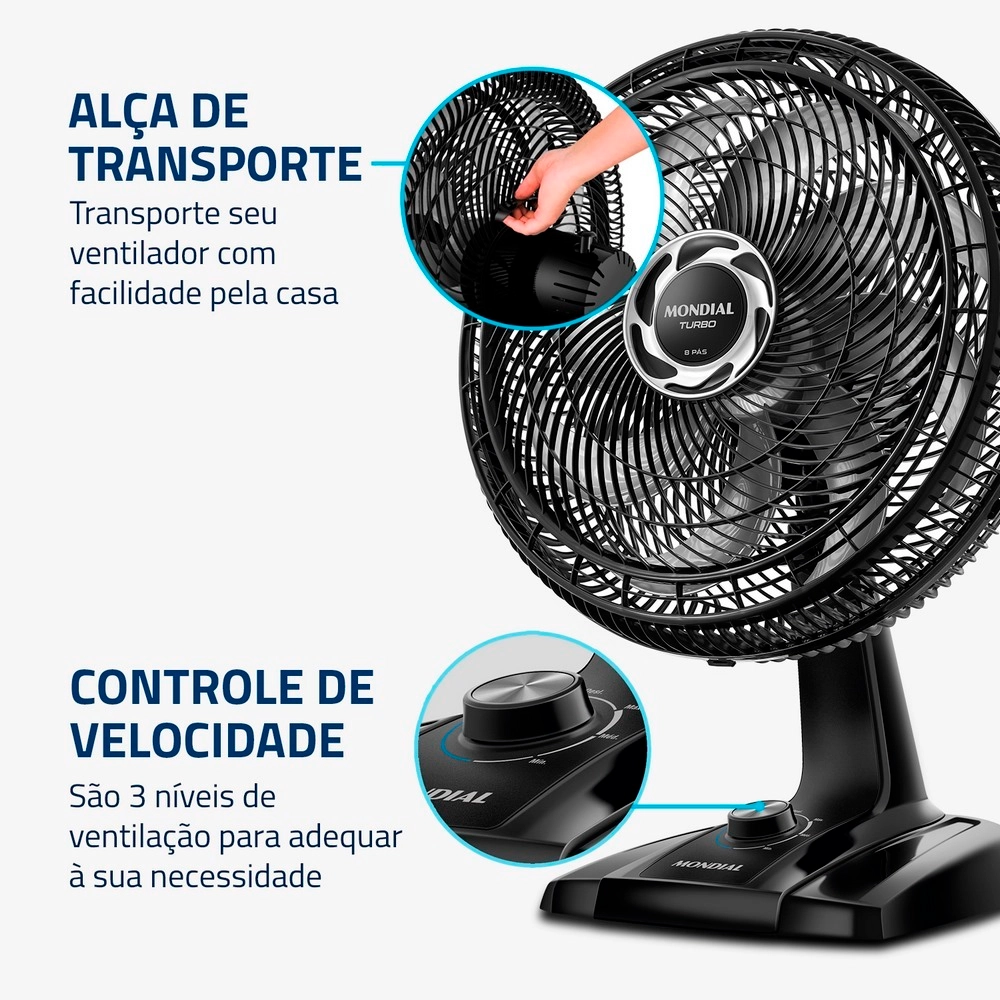 Ventilador de Mesa Mondial 40CM Turbo Force NVT-40-B 8 pás Preto/Prata 220V