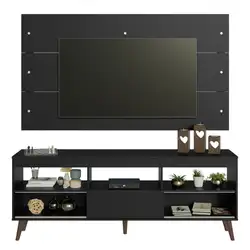 Rack com Painel para TV até 65 Polegadas com Pés Preto Detroit Madesa Cor:Preto