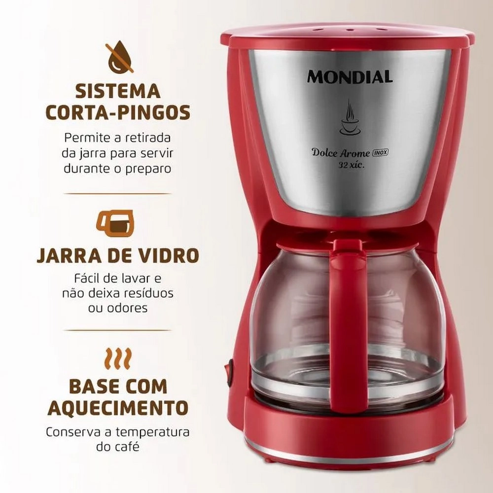 Cafeteira Elétrica Mondial Dolce Arome C-32-32X-R  32 Xícaras Vermelha/Inox 220V