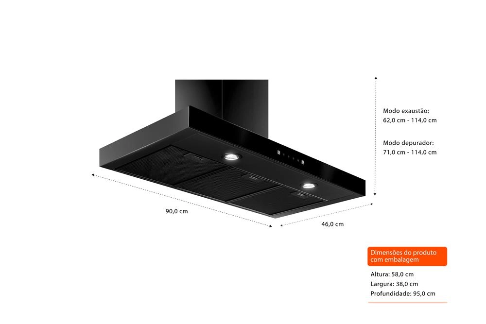 Coifa de Parede Brastemp Eclipse Collection 90cm com Painel Touch on Glass - BAE90AP 220V